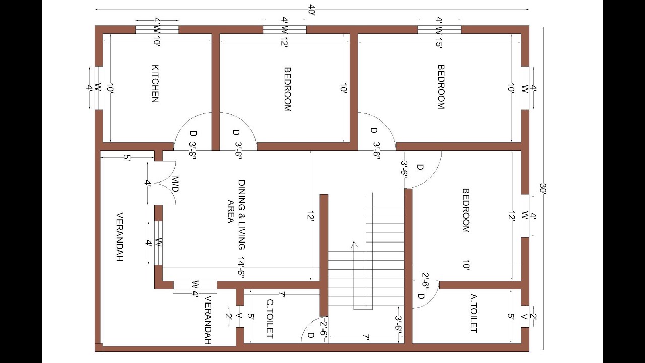 1200 Sq.ft Plot House Plan With 3 Bedroom | Low Budget Village Style 3 - Portable Ac For 1200 Sq Ft