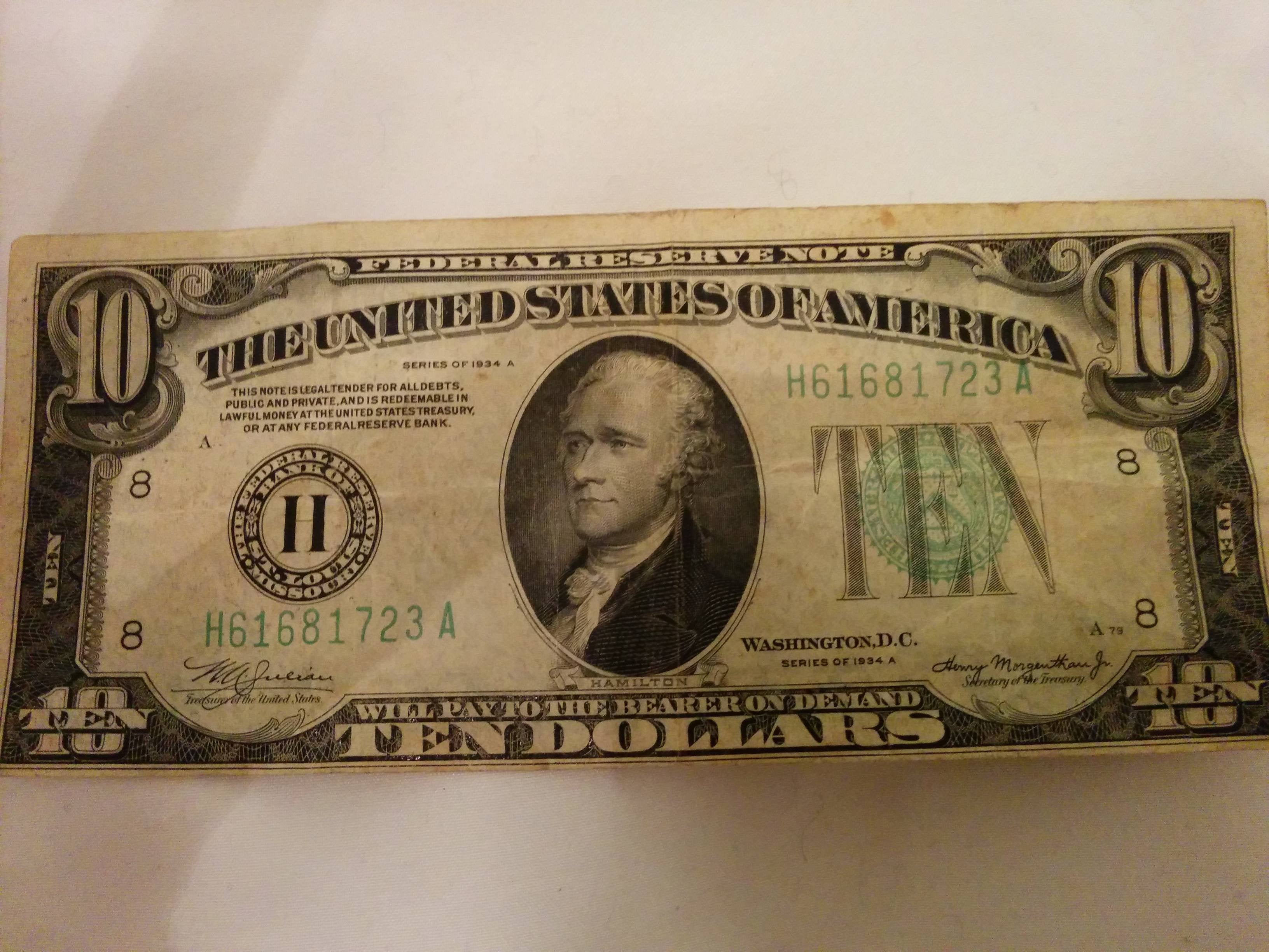 1934 Ten Dollar Bill Series A : papermoney - 1934 A Series 10 Dollar Bill
