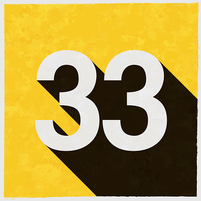 33 Number Thirtythree Icon With Long Shadow On Textured Yellow - 33 Out Of 50 Percentage Grade
