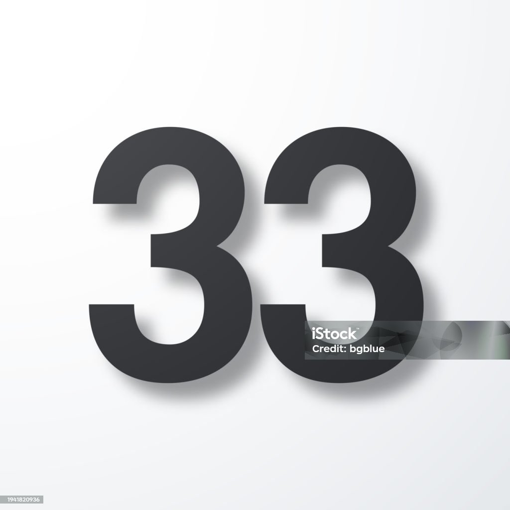 33 Number Thirtythree Icon With Shadow On White Background Stock - 33 Out Of 50 Percentage Grade