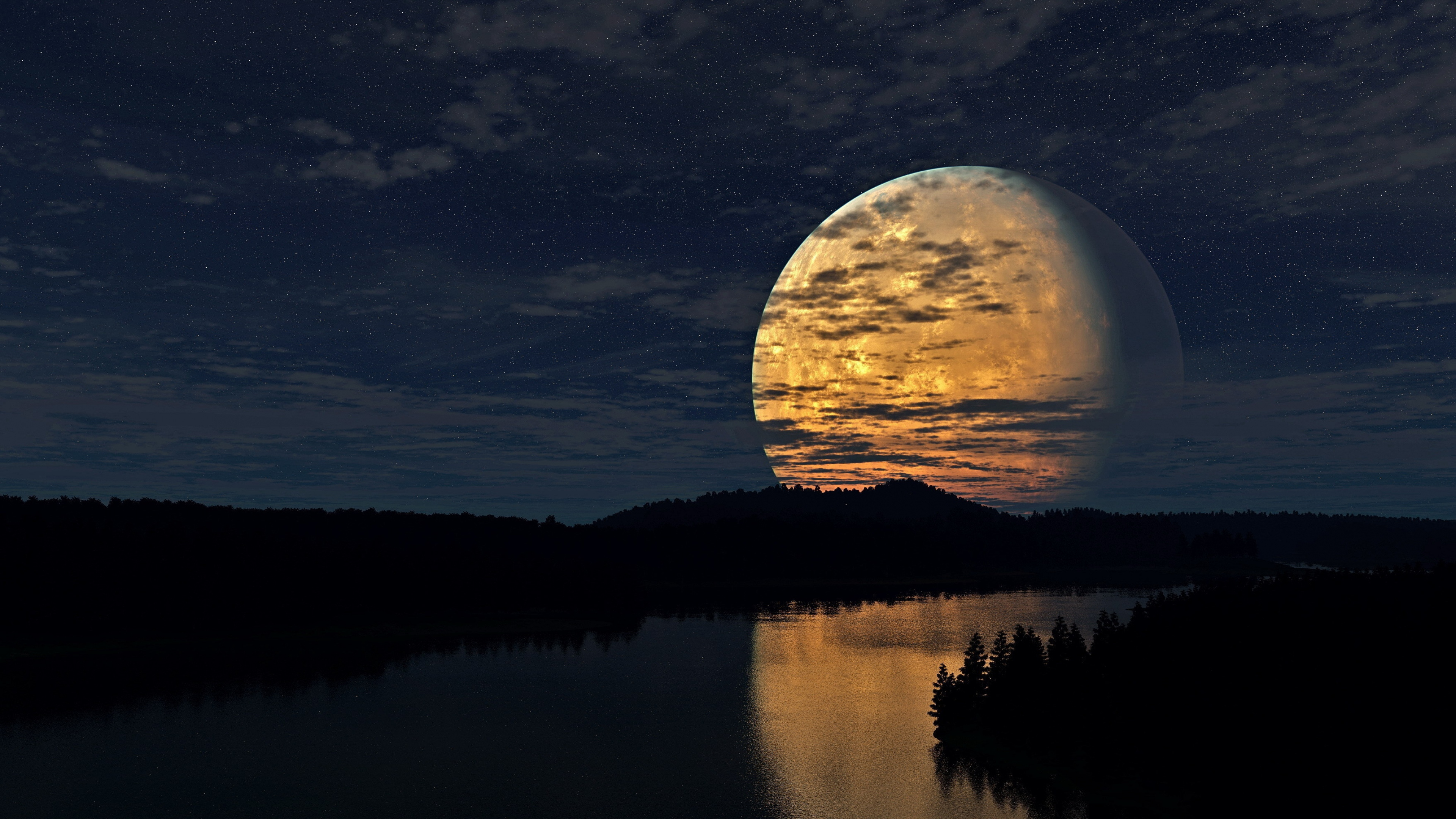 3840x2160 Night Sky Moon River Reflection 4k HD 4k Wallpapers, Images - Night Hawk Mesh System Wifi 6