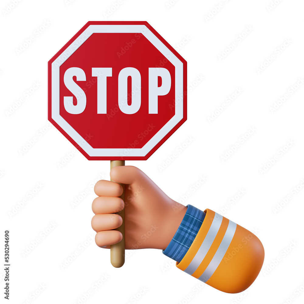 3d render, cartoon human hand holds stop sign. Warning icon. Safety - Stop And Shop Oyster Bay Ny