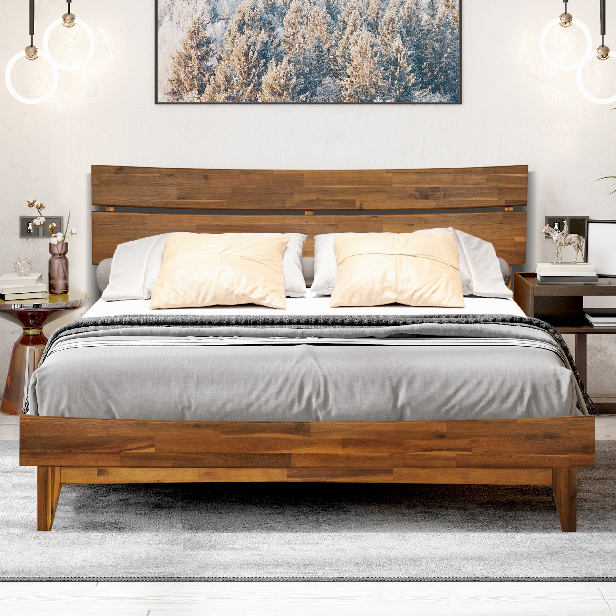 Acacia Aurora Solid Wood Bed Frame with Headboard & Reviews | Wayfair - Bed Bath And Beyond Slc Ut
