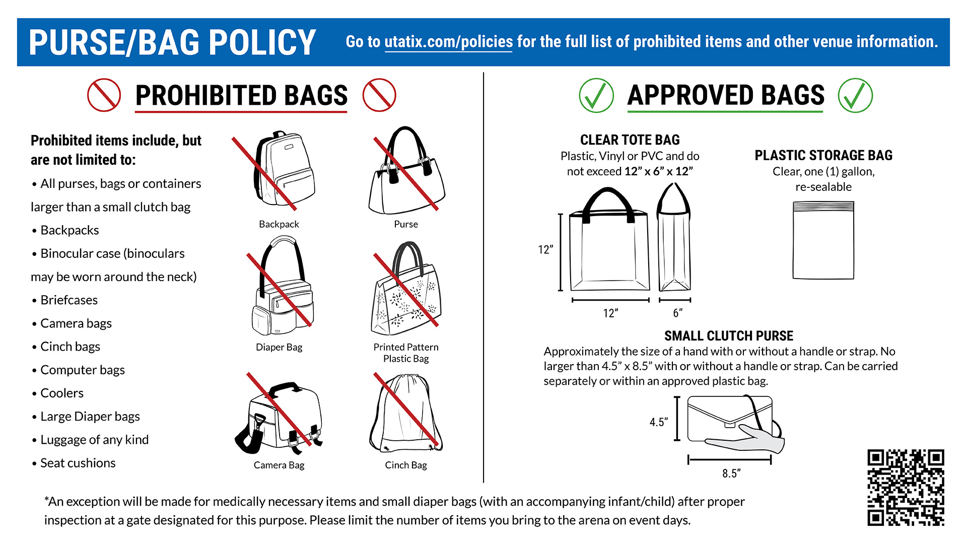Bag/Screening Policy – College Park Center – The University of Texas at - Arizona Financial Theatre Bag Policy: What To Bring And Avoid