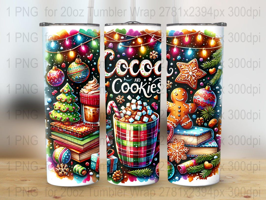 Cocoa and Cookies Christmas Tumbler Wrap 20oz Holiday Digital Download - Gifts For Someone On Bed Rest
