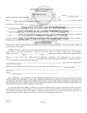 Fillable Online Georgia Performance Bond DOT.pdf - Surety Bond Fax - Georgia Electronic Consumer Products Or Home Warranty Surety Bond