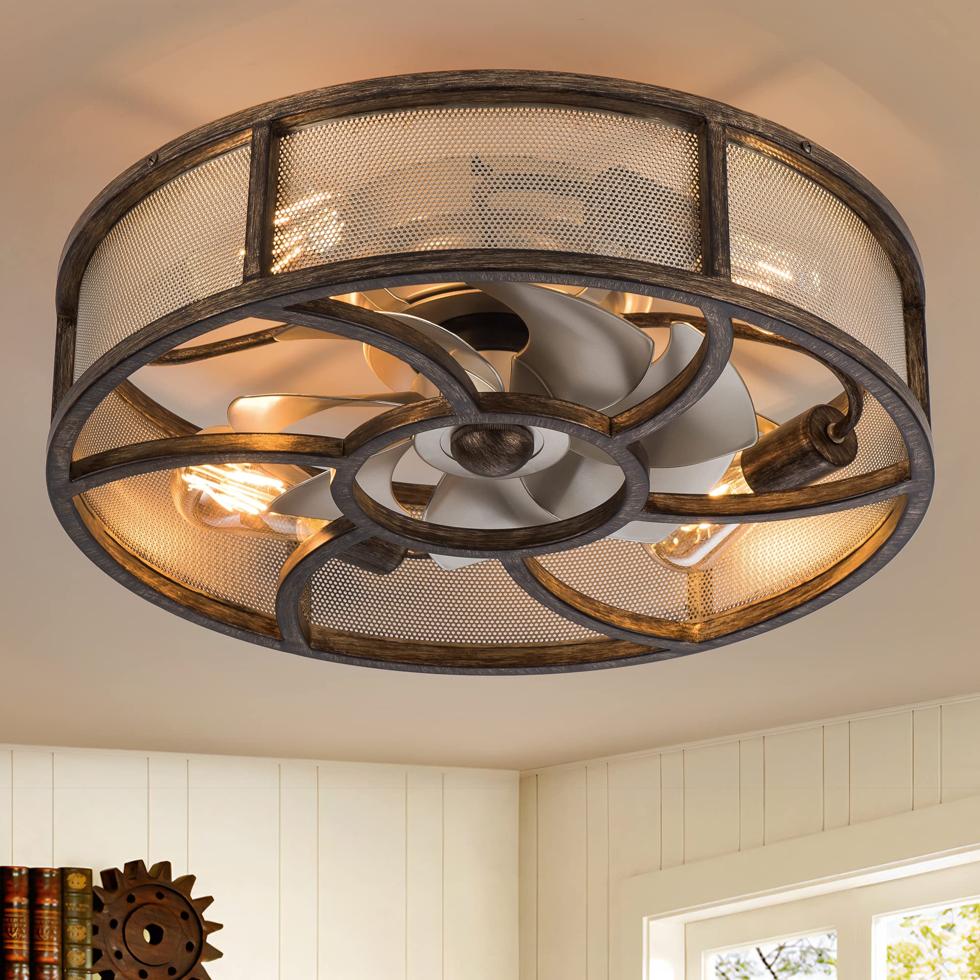 Flush Mount Bladeless Ceiling Fan With Light - Fan Noise For Sleep 10 Hours