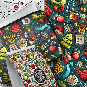 HAPPY NEW YEAR Digital Paper Pack, Merry Christmas Seamless Patterns - Gifts For Someone On Bed Rest