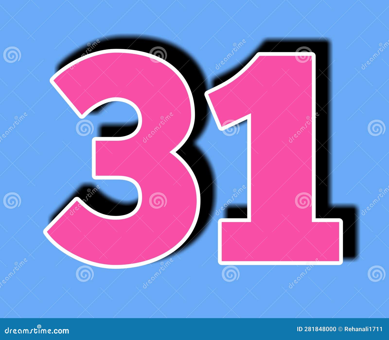 Number 31 Thirty One With Shadow On Blue Background Royalty-Free Stock - 31 Days From March 31 2025