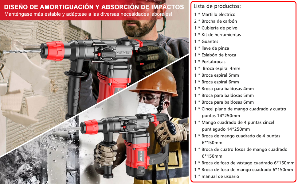 Taladro de Martillo Giratorio Juego de 21 Piezas, Rotomartillo - Del Taco The Del Taco Crunchy