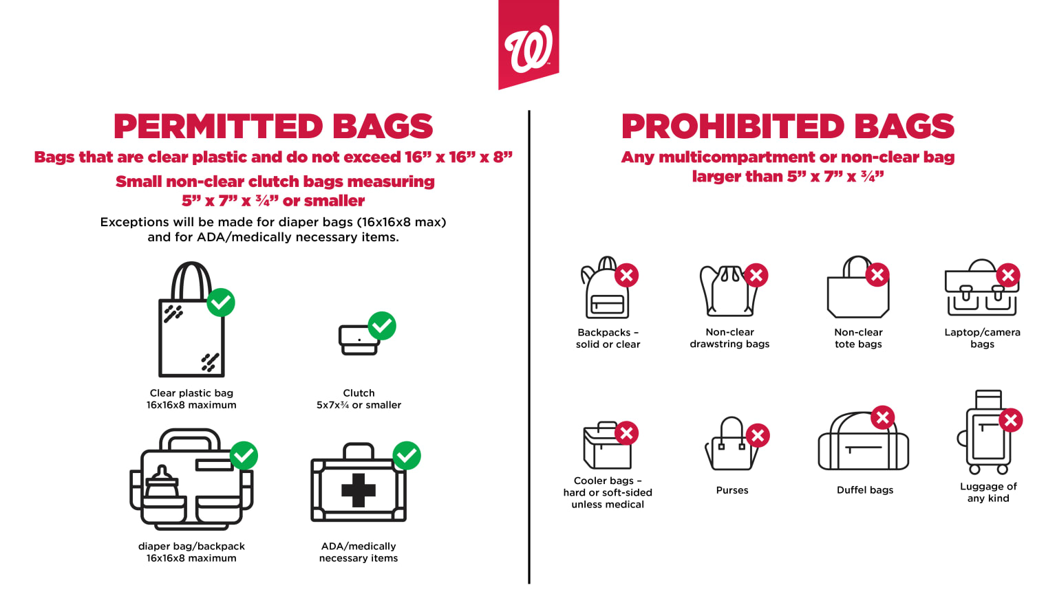 Washington Nationals Bag Policy | Washington Nationals - Nationals Park Bag Policy: Rules For Game Day Access