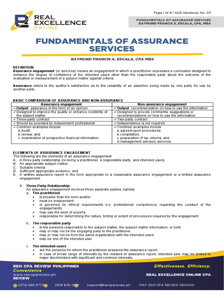 03 Fundamentals of Assurance Services | PDF | Certified Public - Assurance Services Involve All Of The Following Except
