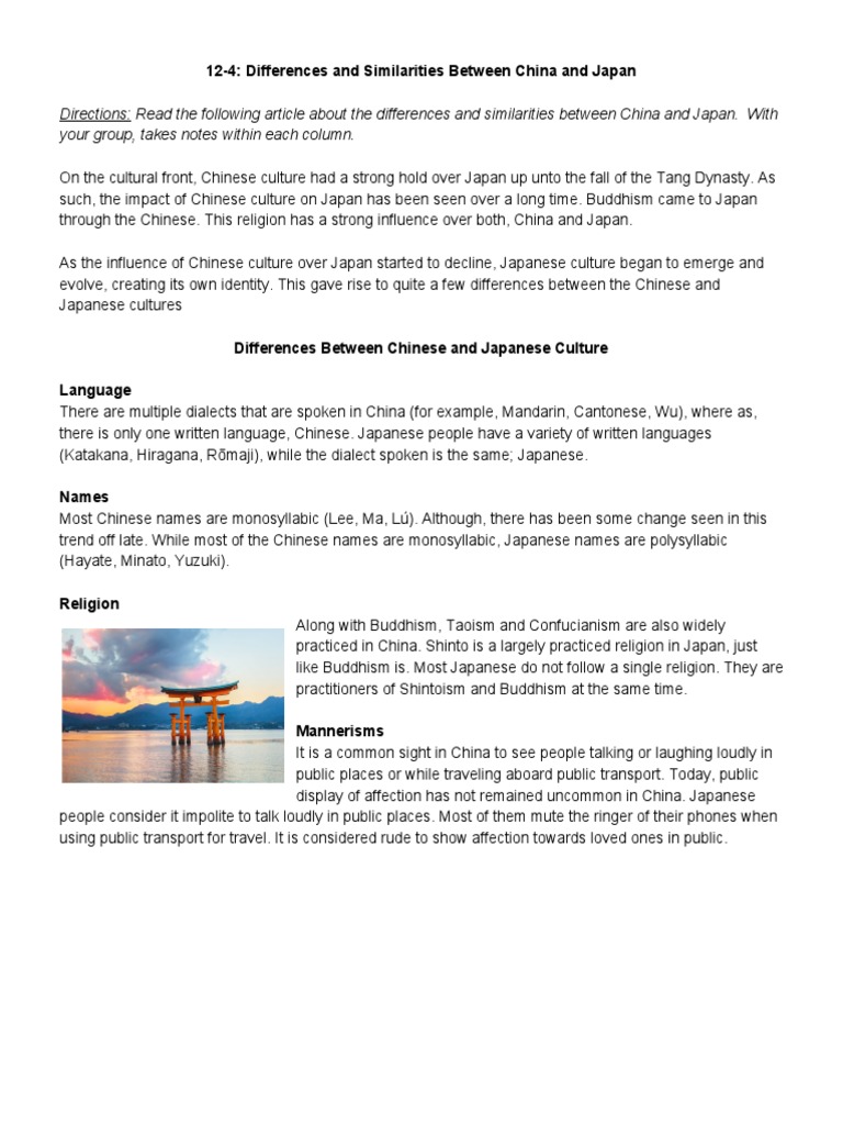 12-4 Differences and Similarities Between China and Japan | PDF - Did You Know China And Japan Are Two Different Countries