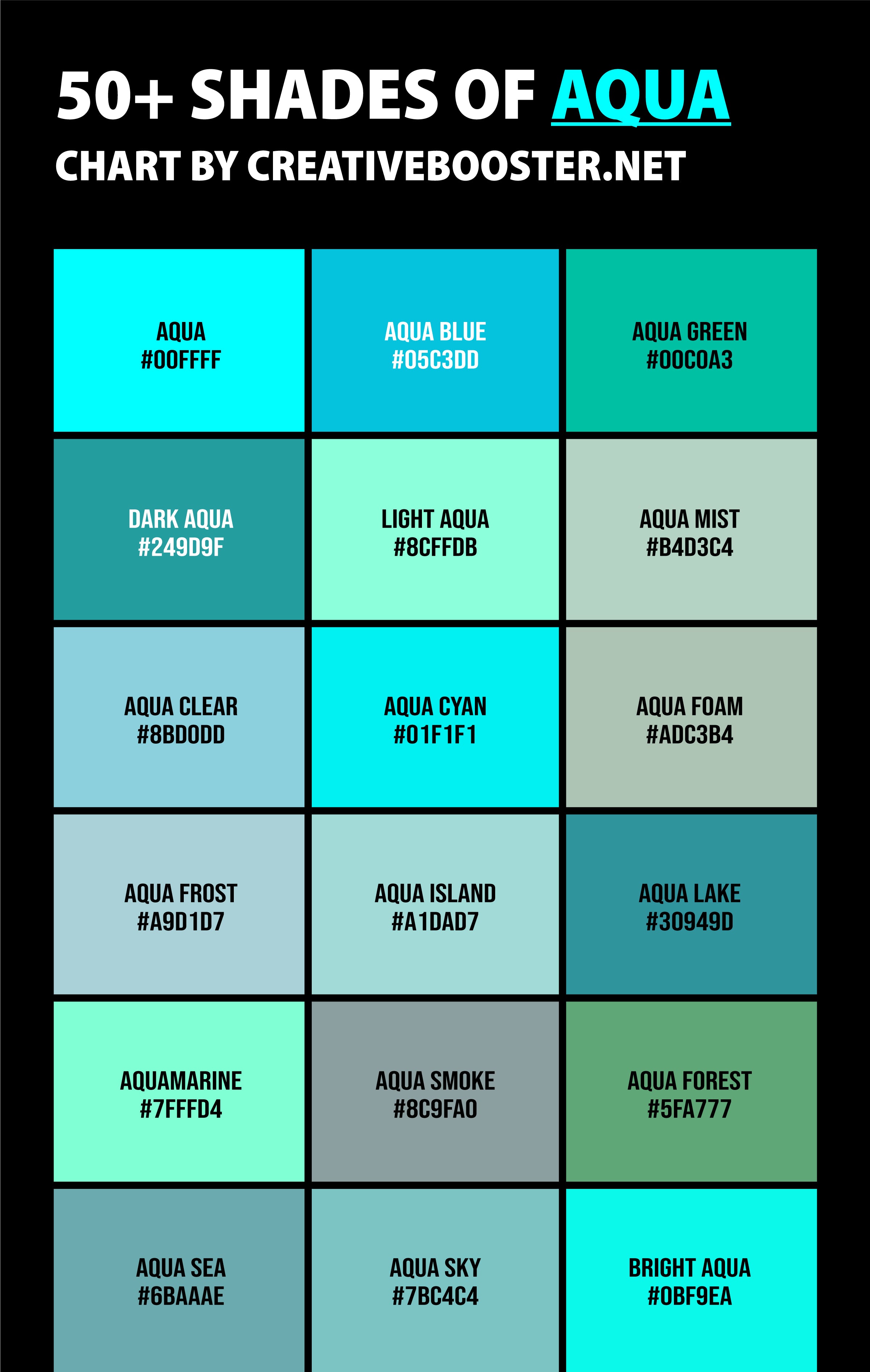 50+ Shades of Aqua Color (Names, HEX, RGB, & CMYK Codes) – CreativeBooster - Aqua Tots Swim Schools Novi Mi