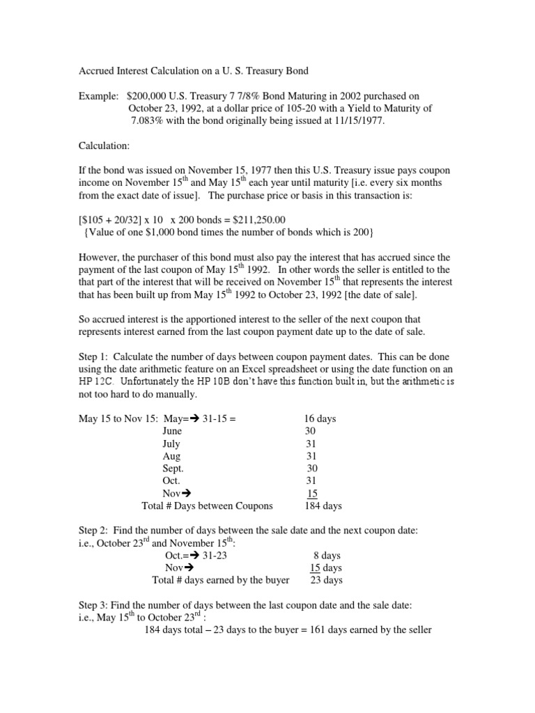 Accrued Interest Calculation On A US Treasury | PDF | Bonds (Finance - What Is Accrued Market Discount On Treasury Notes