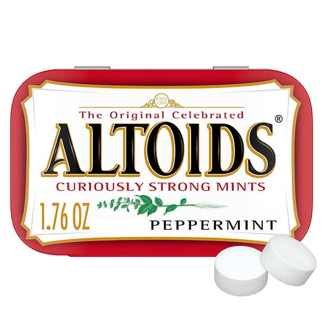 Altoids Classic Peppermint Breath Mints Hard Candy - 1.76 oz Tin - Mints Without Sugar Or Artificial Sweeteners