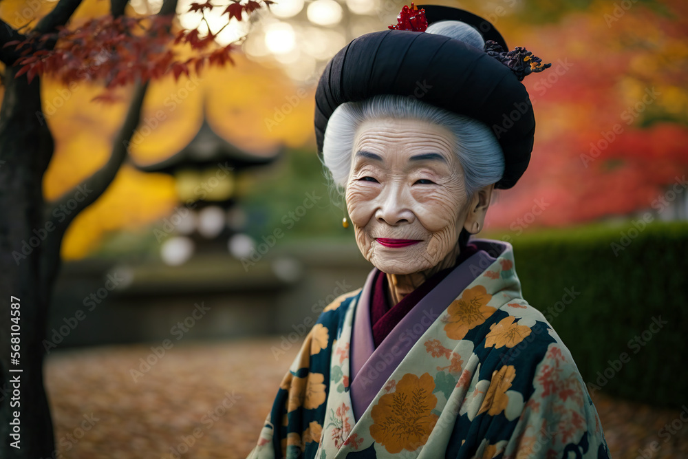 An old japanese woman dressed in the traditional geisha style wearing a - Japanese Hot Oil Massage For Detoxification