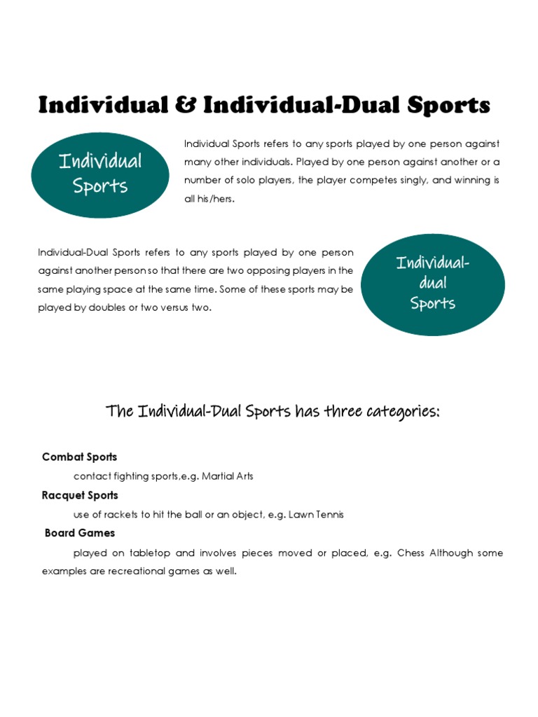 An Overview of Individual and Individual-Dual Sports: Categories - Individual Vs Dual Sports And The Components Of Each