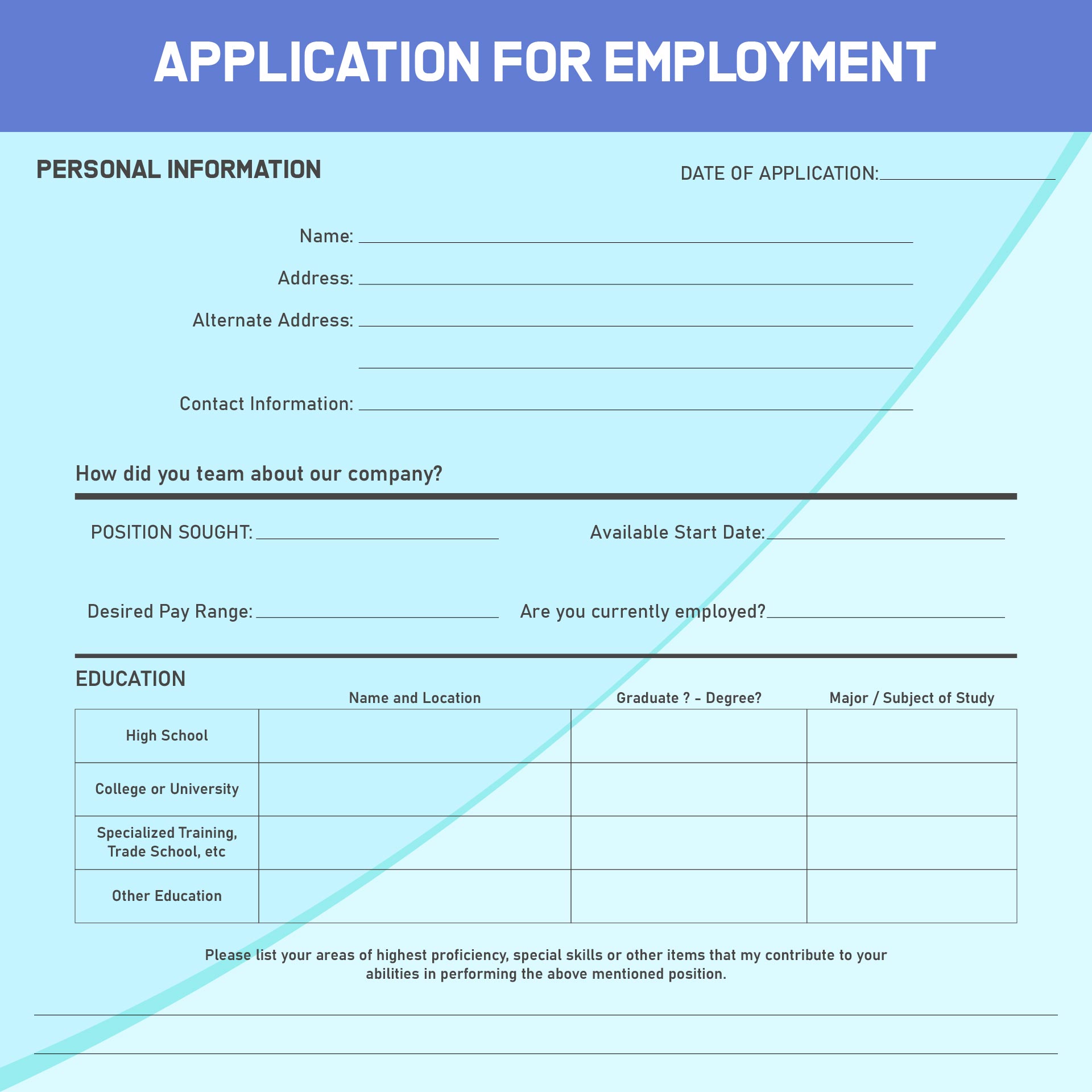 Application For Employment Printable Blank - Application Innovation & Business Solutions Summit