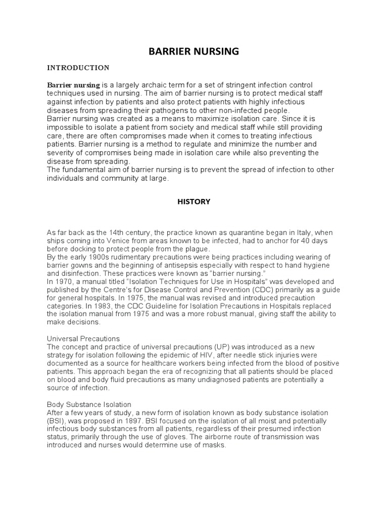 Barrier Nursing: Barrier Nursing Is A Largely Archaic Term For A Set of - Enhanced Barrier Precautions Nursing Care Plan