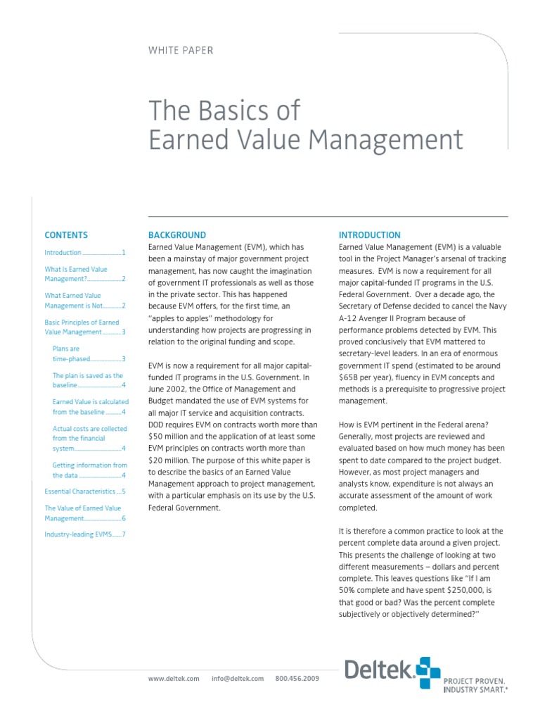 Basics of Earned Value Management | PDF | Project Management | Business - Earned Value Management Is A Widely Accepted