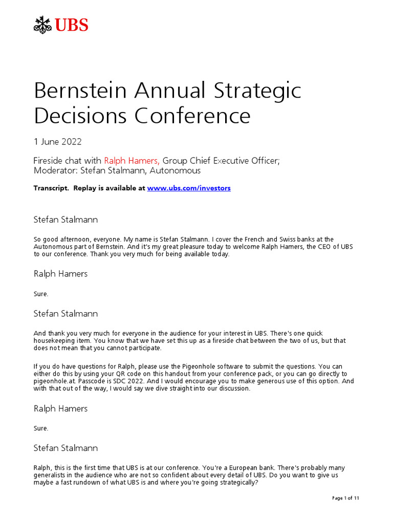 Bernstein Annual Strategic Decisions Conference | PDF | Ubs | Market - Bernstein 40th Annual Strategic Decisions Conference