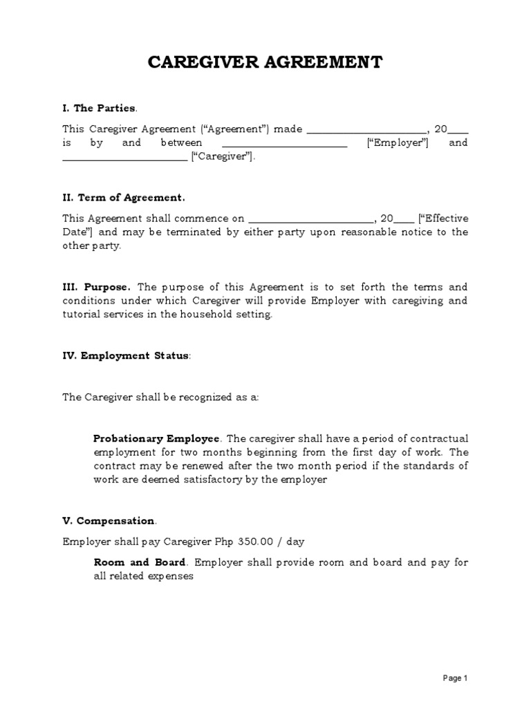 Caregiver In Exchange For Room And Board Agreement