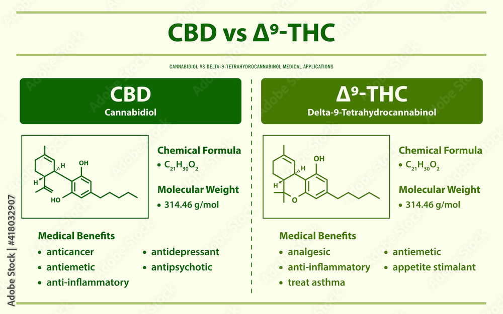 CBD vs ∆9-THC, Cannabidiol vs Delta 9 Tetrahydrocannabinol horizontal - Synergistic With Cbd Thc Delta 9
