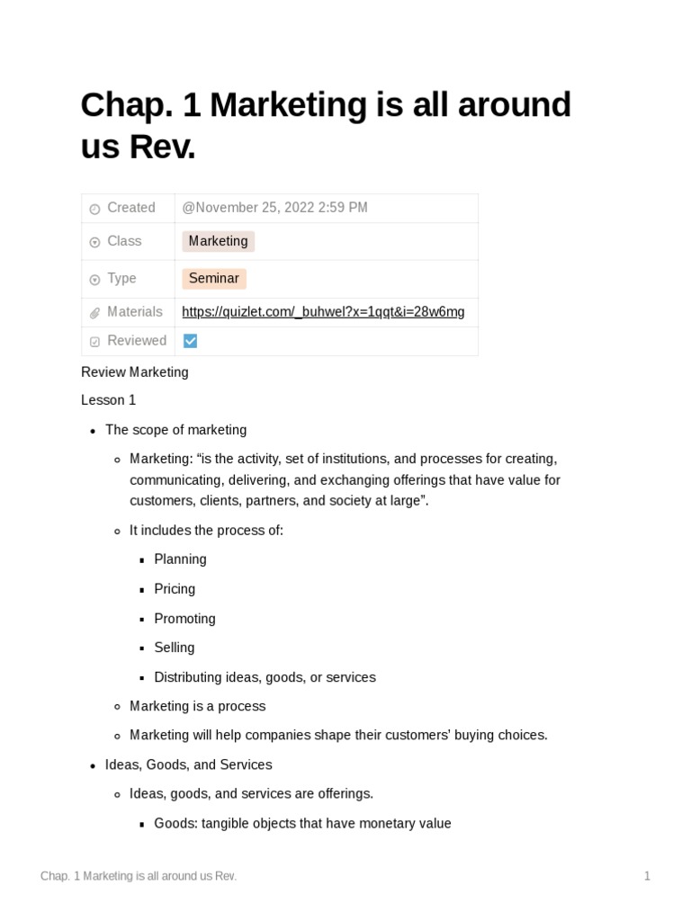 Chapter 1 Marketing Is All Around Us Answer Key