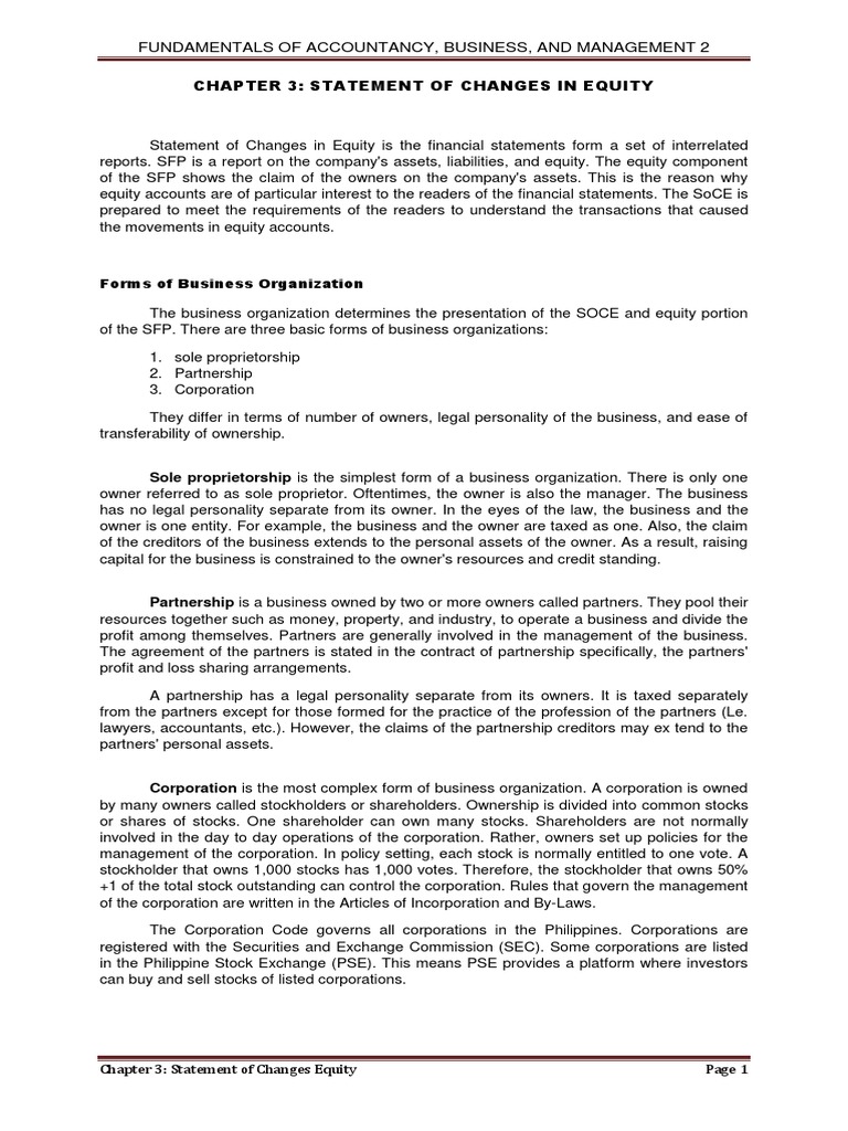 Chapter 3-Statement of Changes in Equity | PDF | Corporations | Partnership - Statement Of Changes In Stockholders Equity