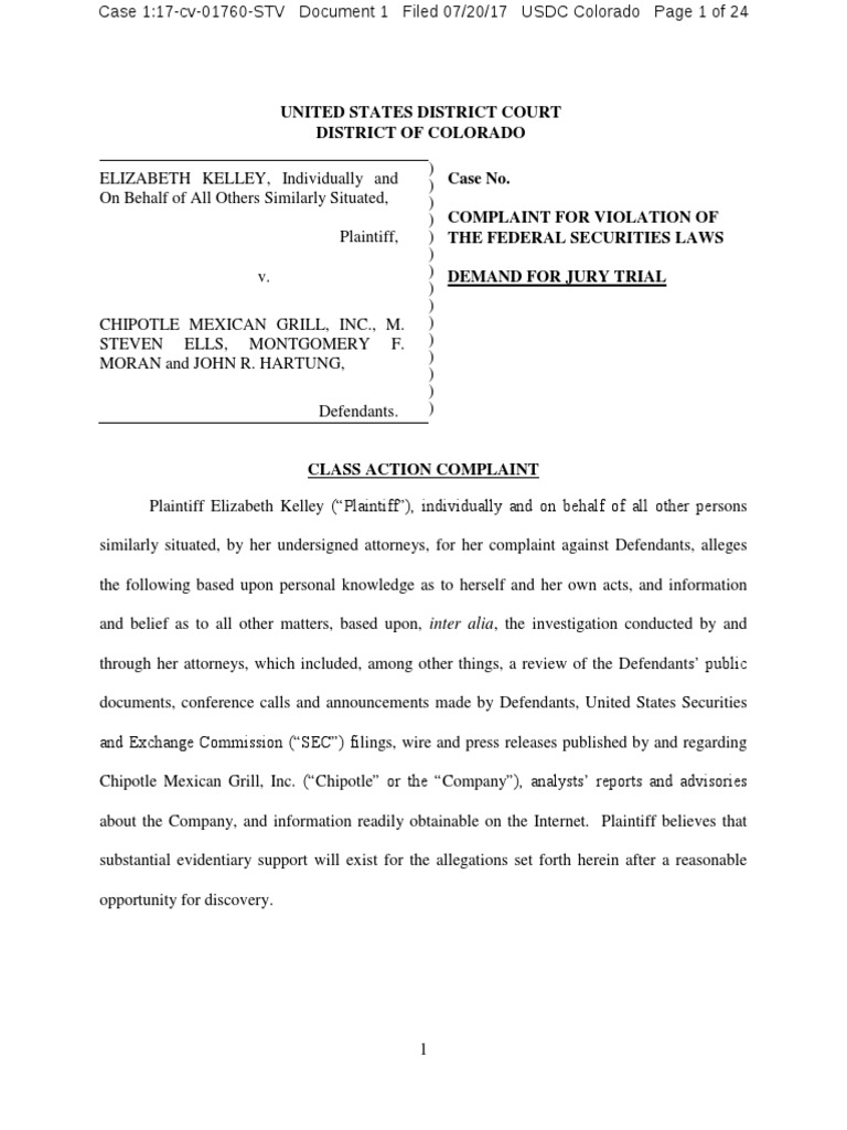 Bfa Law Announces Lawsuit Against Chipotle Mexican Grill.
