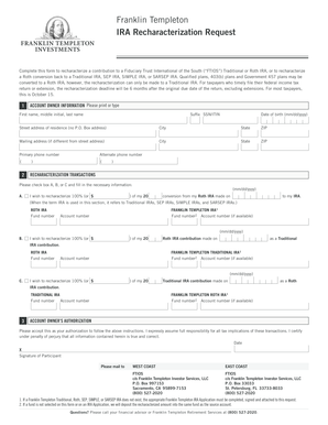 Complete This Form To Recharacterize A Contribution To A Fiduciary - Fiduciary Trust International Of The South