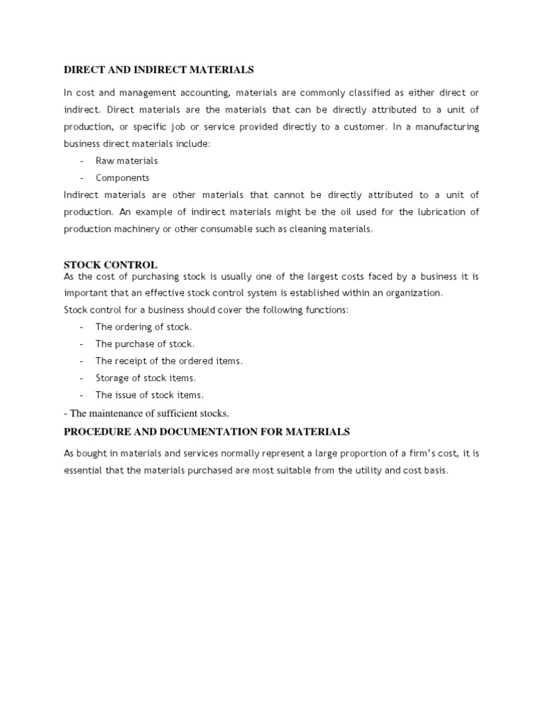 Direct and Indirect Materials | PDF | Cost Of Goods Sold | Inventory - Both Direct Materials And Indirect Materials Are
