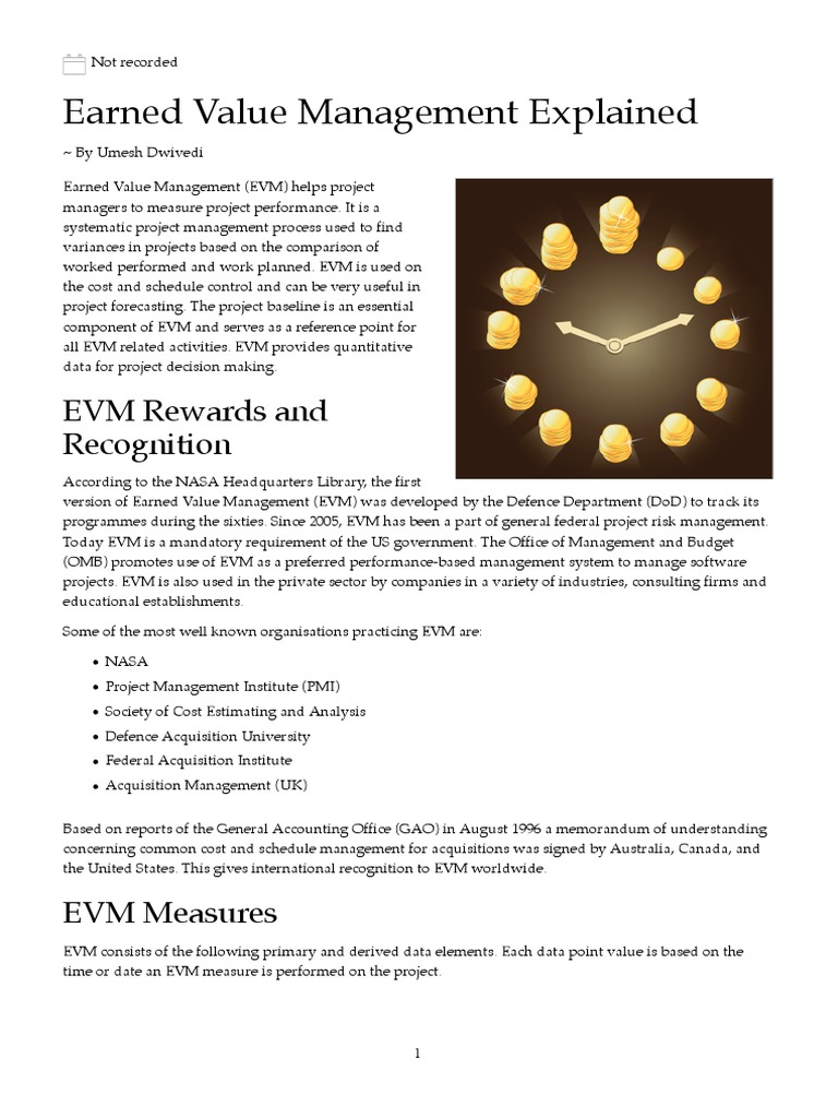 Earned Value Management Explained | PDF | Economies | Business - Earned Value Management Is A Widely Accepted