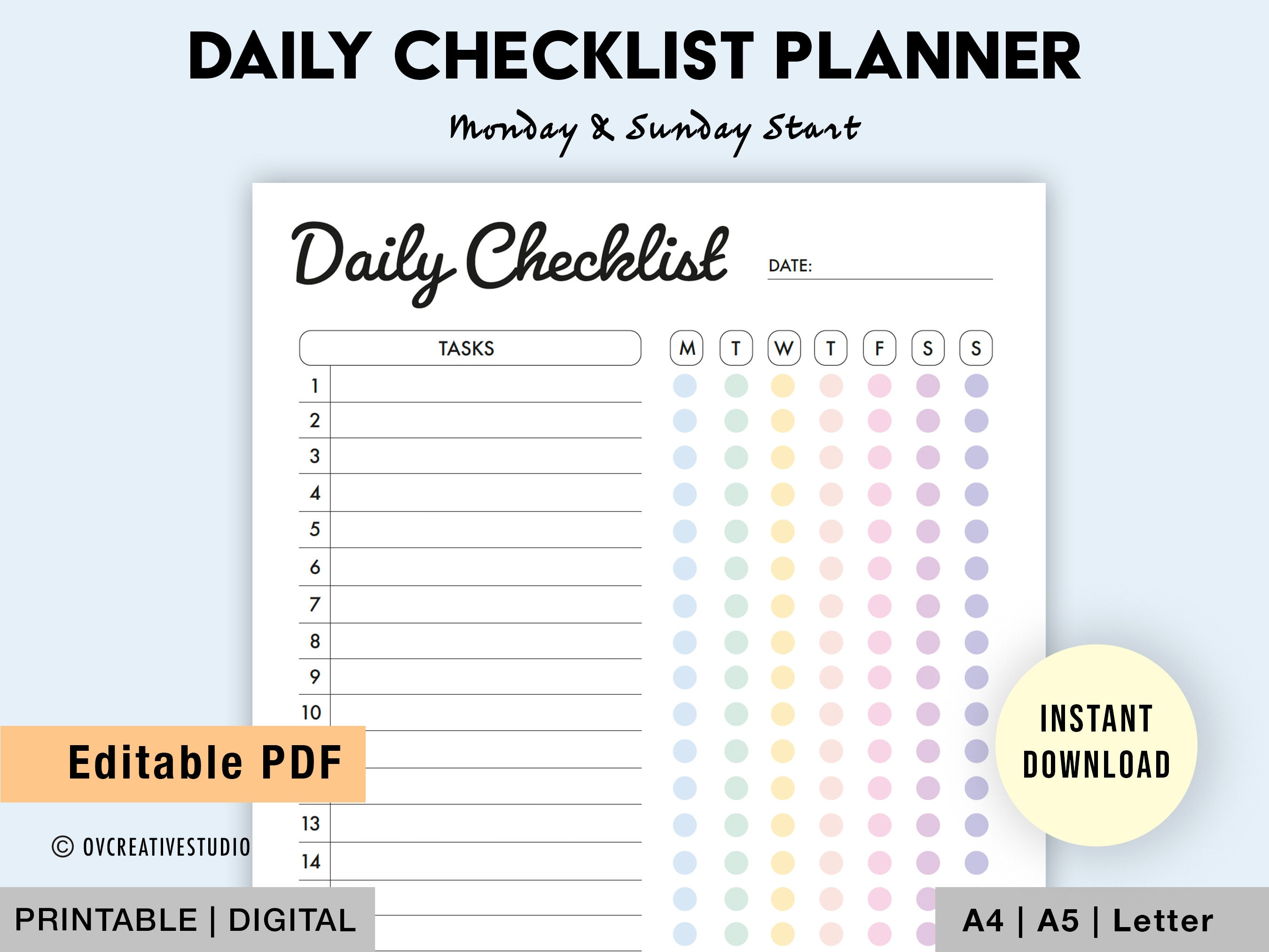 Editable Daily Checklist Printable Weekly to Do List - Etsy - Does Daily Pay Work With Chime
