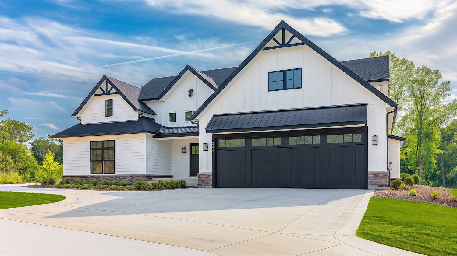 Elevate Your Home with Stunning Black Garage Doors - Black Garage Doors On White House