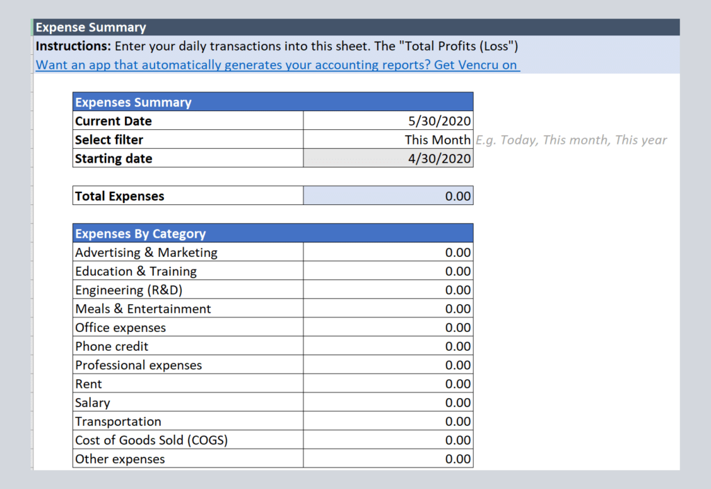 Expense Report Template - Vencru - Revenues And Expenses Are Reported In The: