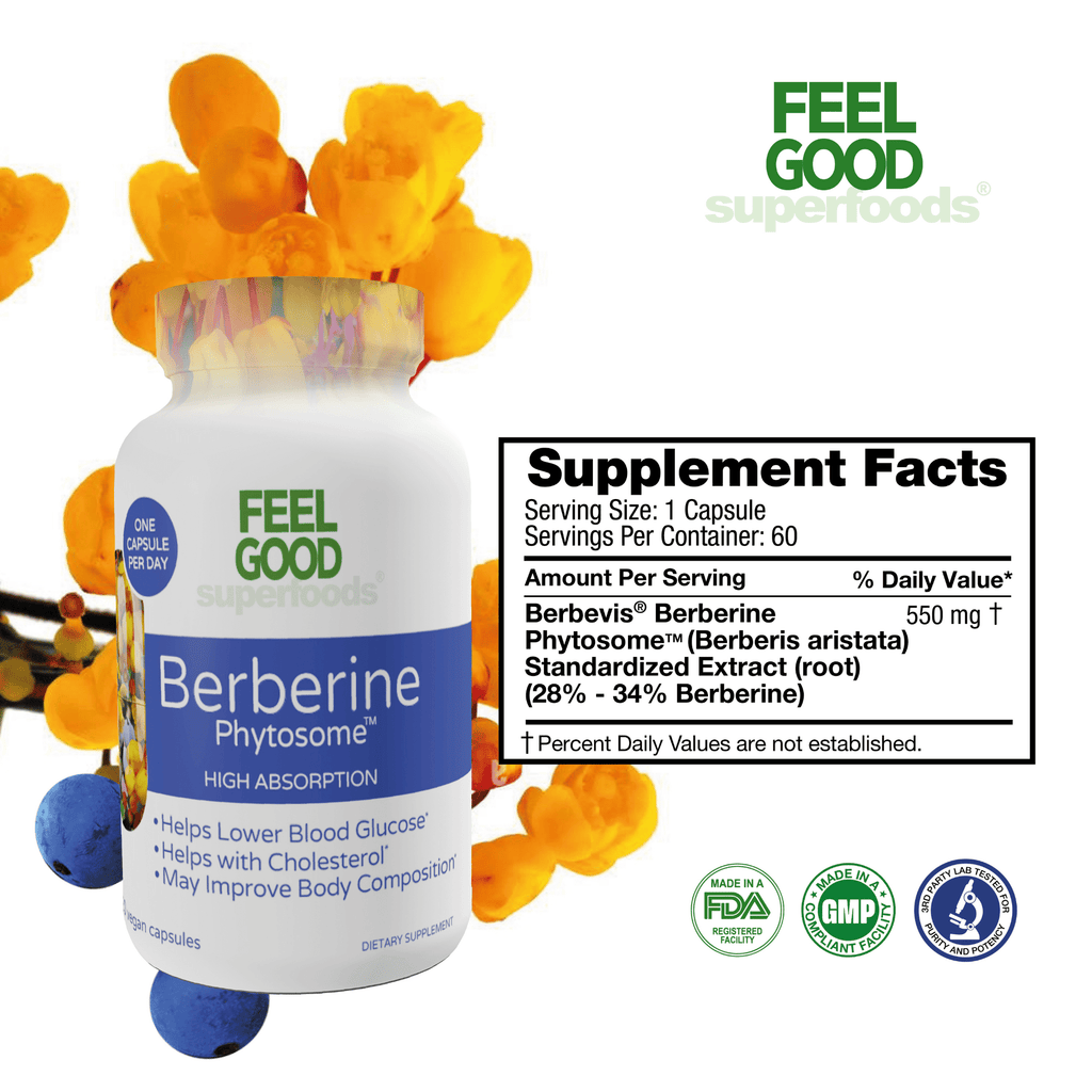 FeelGood Organic Superfoods | FeelGoodSuperfoods.com - Feel Good Superfoods Berberine Phytosome High Absorption 120 Vegan Capsules