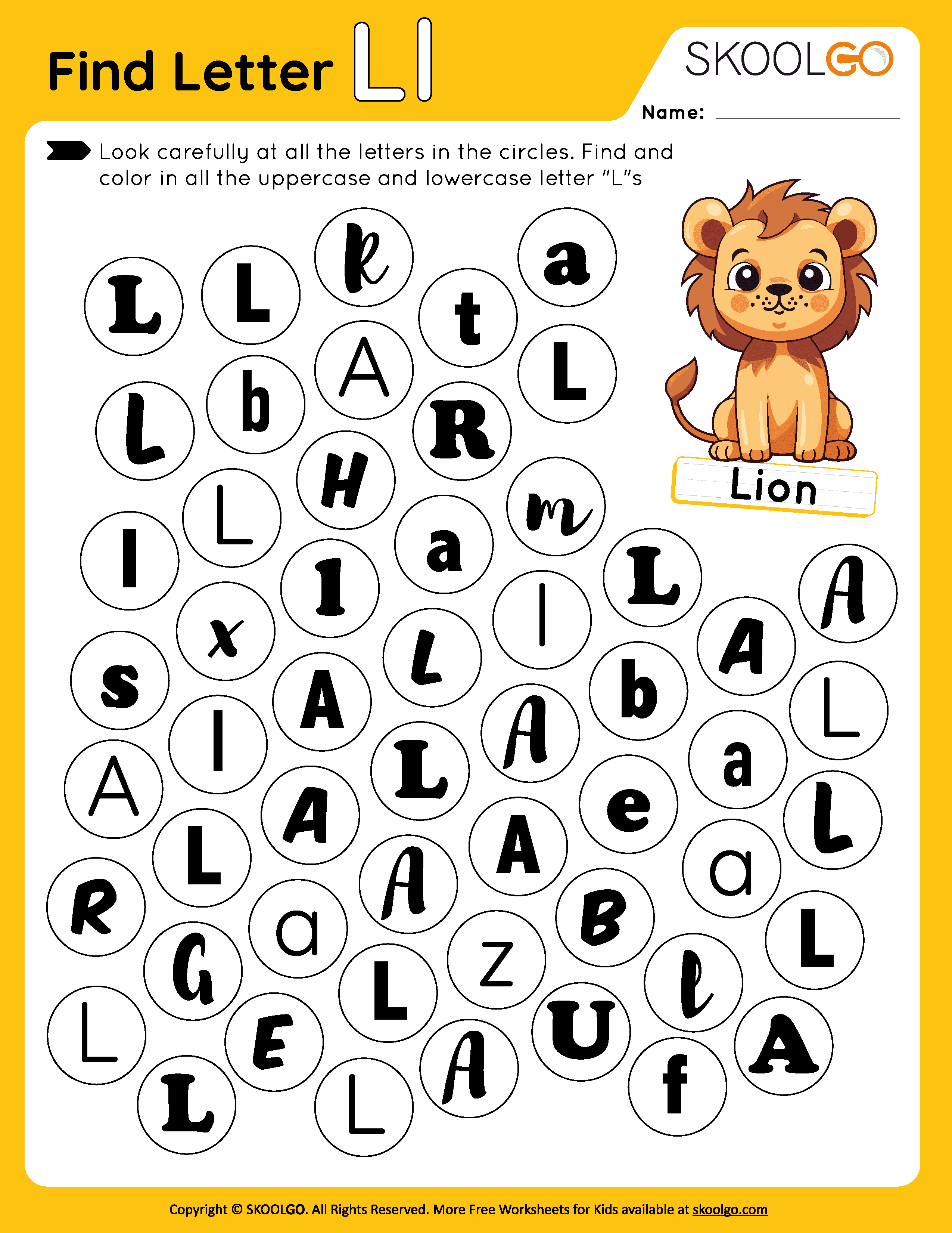 Find Letter L - Free Worksheet for Kids - SKOOLGO - L Carnitine Pcos Before And After