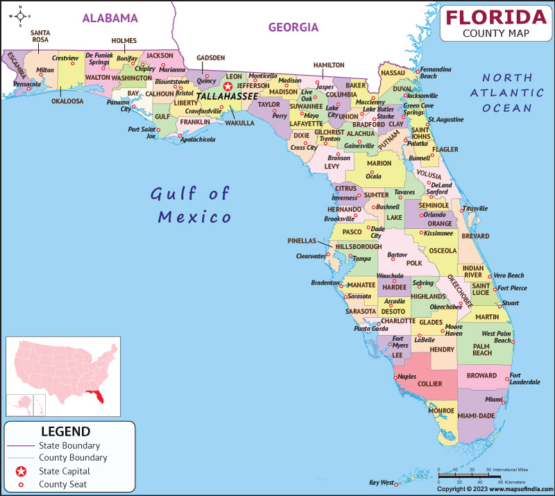 Florida Map | Map of Florida (FL) State With County - Florida Institute Of Recording Sound And Technology