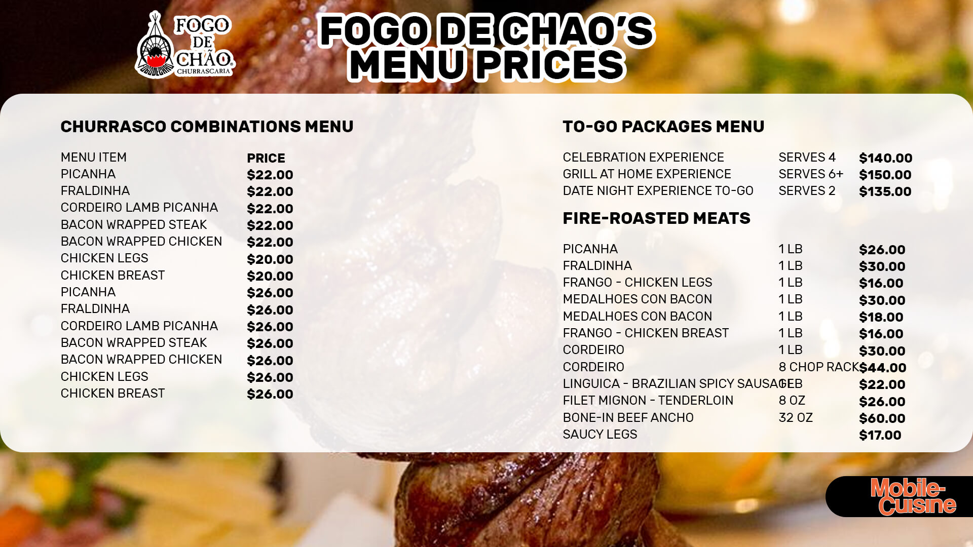 Fogo De Chão Brazilian Steakhouse Virginia Beach Menu