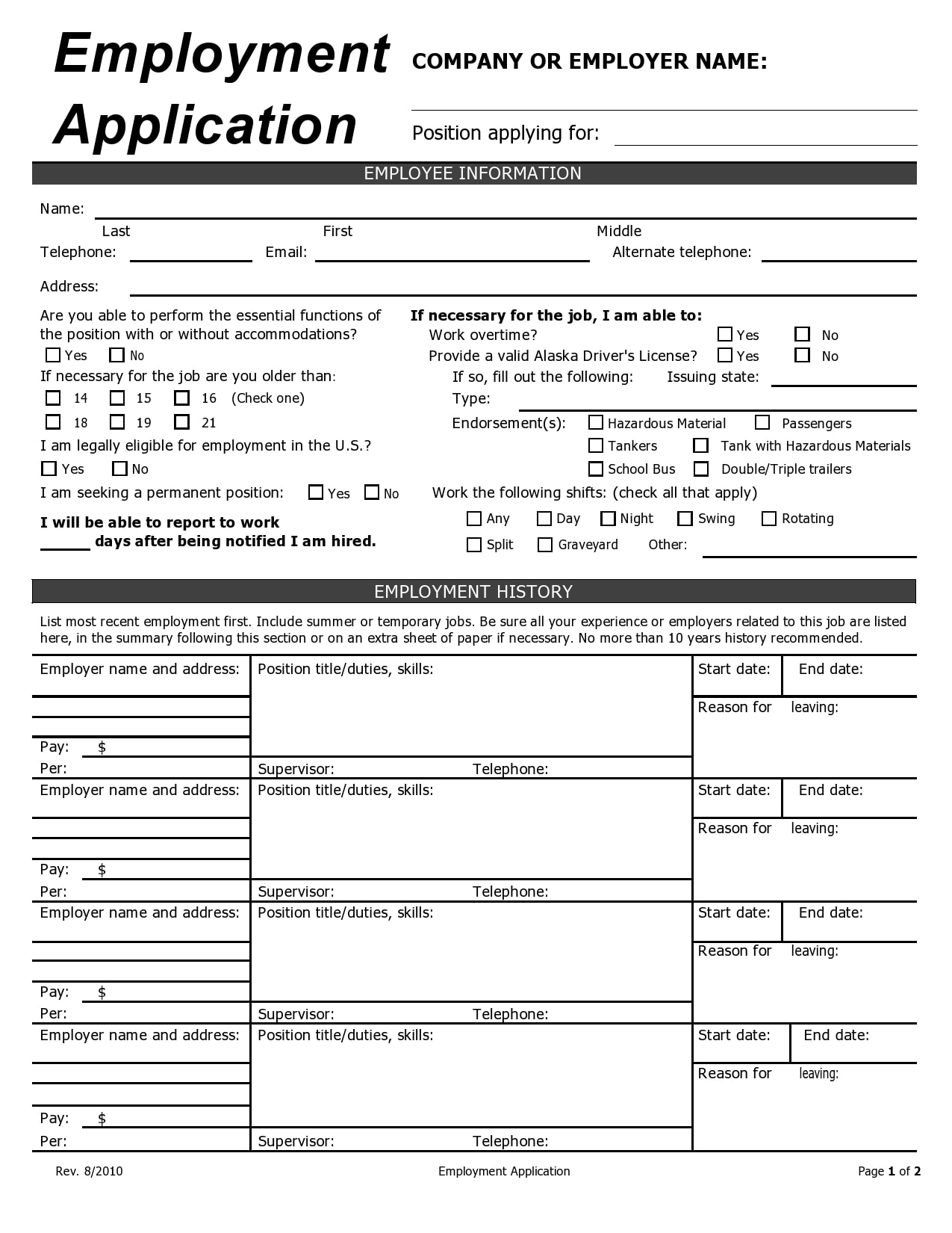 Free Printable One Page Job Application - Application Innovation & Business Solutions Summit
