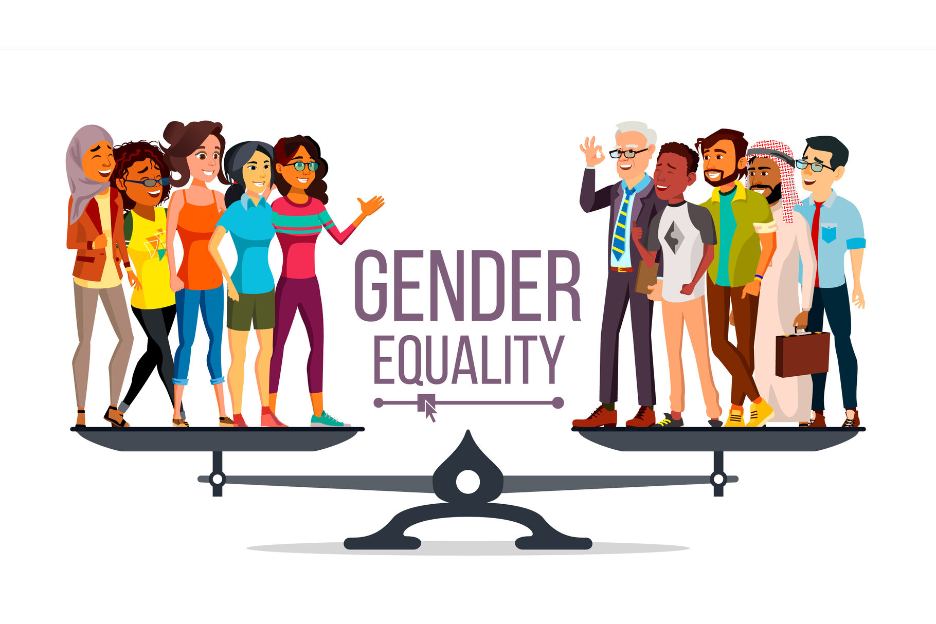 Gender Equality Vector. Man, Woman, Male, Female On Scales. Equal - Equality Of Distribution Throughout An Arrangement