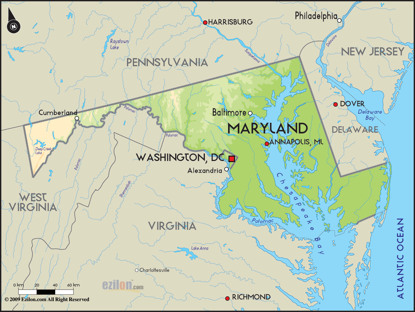 Geographical Map of Maryland and Maryland Geographical Maps - Maryland Oral Surgery Associates Of Silver Spring