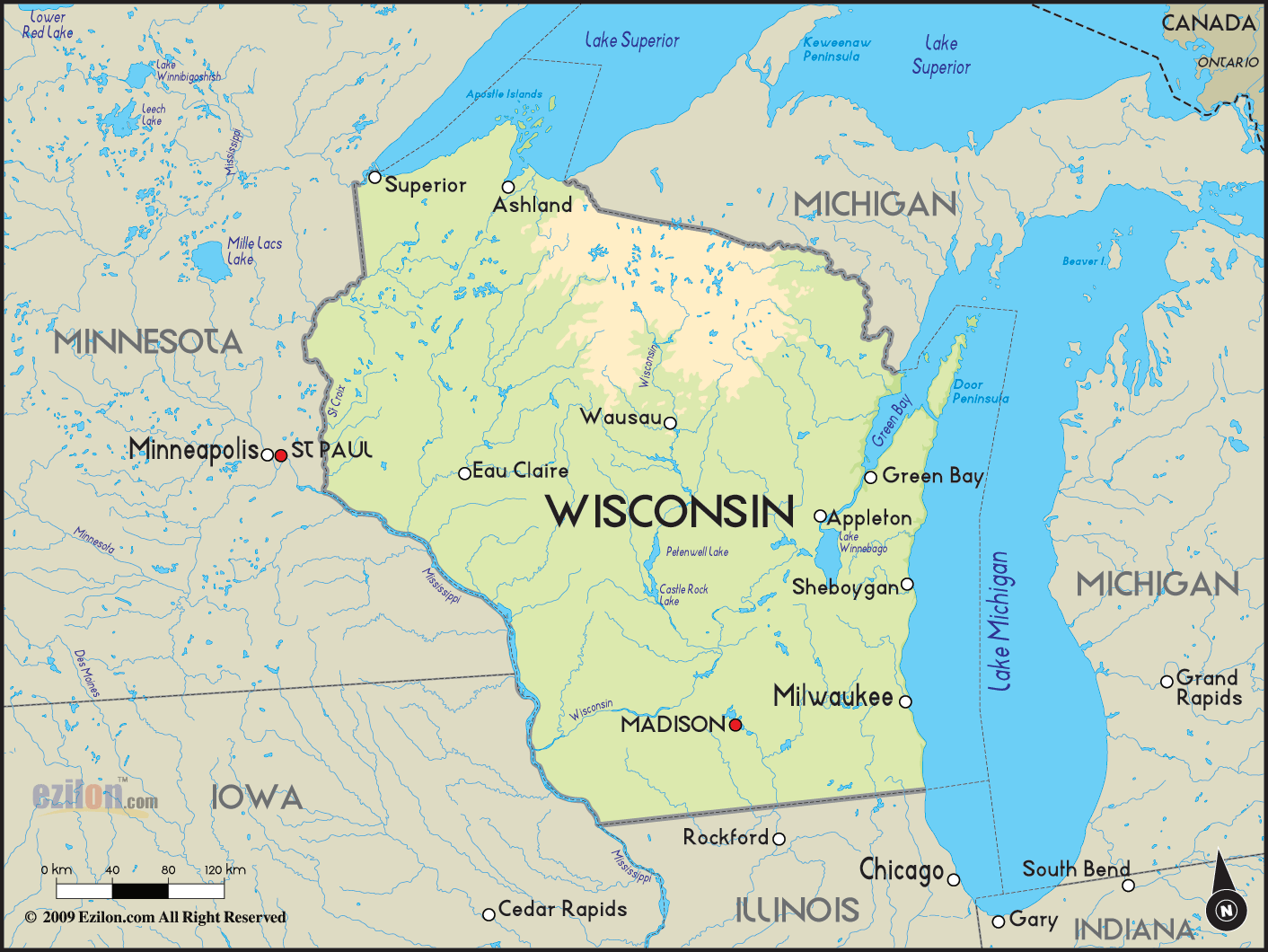 Geographical Map of Wisconsin and Wisconsin Geographical Maps - Wisconsin Physicians Service Government Health Administrators