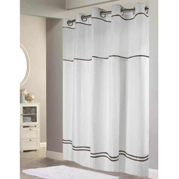 Hookless Escape Shower Curtain With Snap-in Liner White With Brown - Hookless Shower Curtains With Snap In Liner