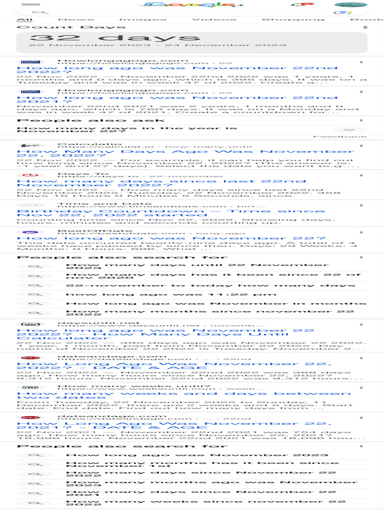 How Many Days Has It Been Since 22 of Nov - Google Search | PDF - How Many Days Has It Been Since December 31