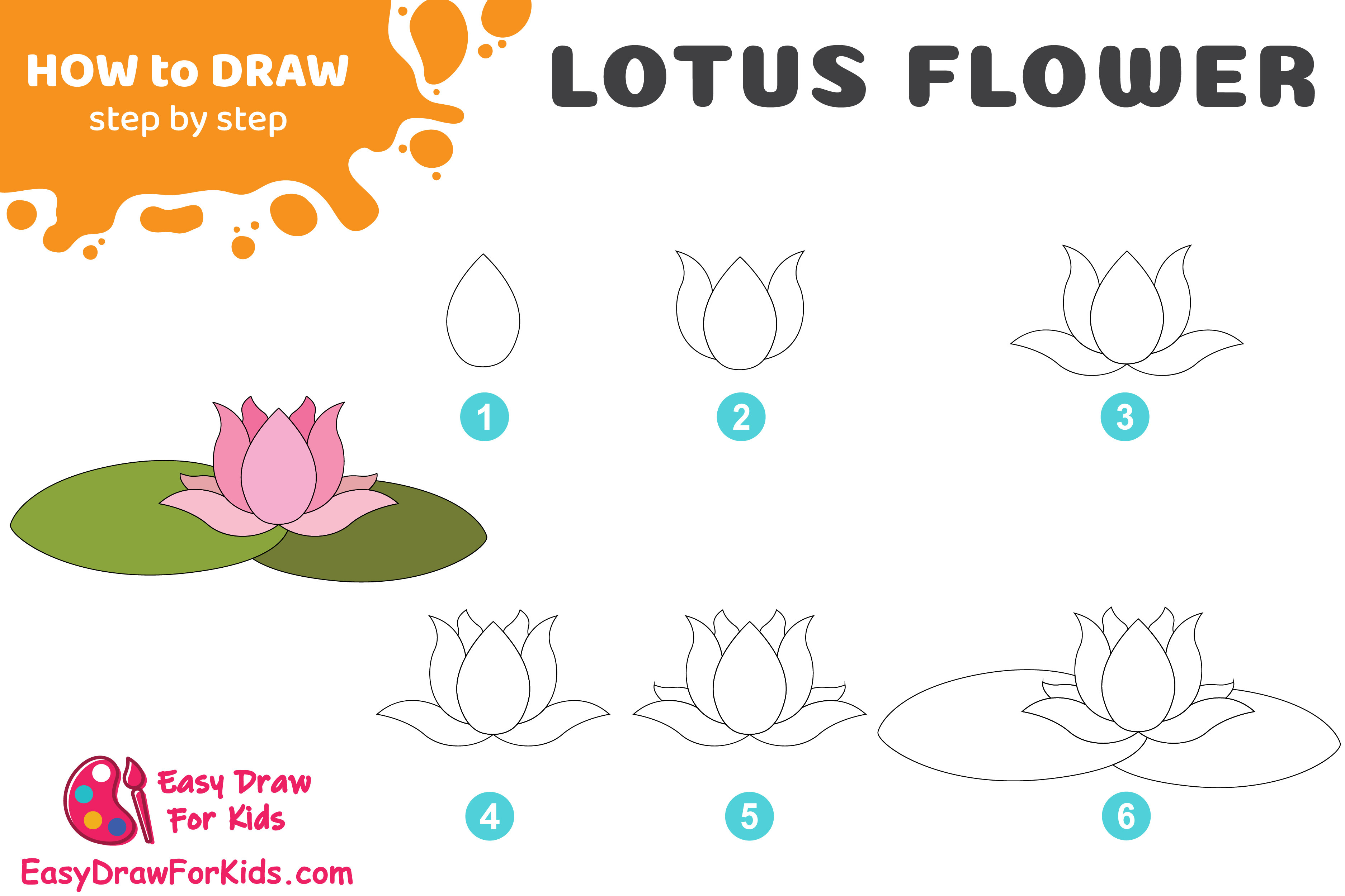 How To Draw A Lotus Flower Step By Step For Kids - How To Draw Lotus Step By Step