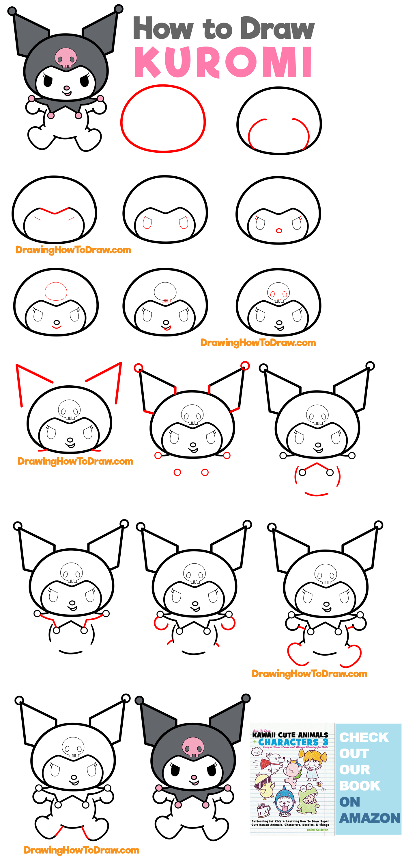 How to Draw Kuromi from My Melody and Hello Kitty Easy Step by Step - How To Draw A Lotus Step By Step