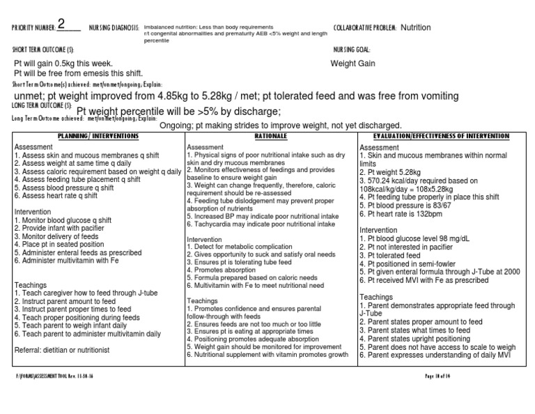 Imbalanced Nutrition Less Than Body Requirements Care Plan